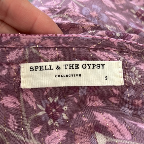 Spell Dahlia Tiered Midi Peasant Dress in Mulberry Pink/Purple Floral, Small EUC - Picture 14 of 16